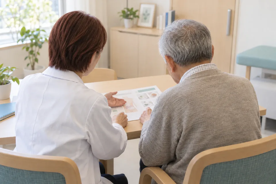 医師と患者さまが資料を見ながら相談するイメージ